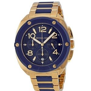Michael Kors Tribeca Chronograph Gold-tone Navy Silicone Ladies Watch